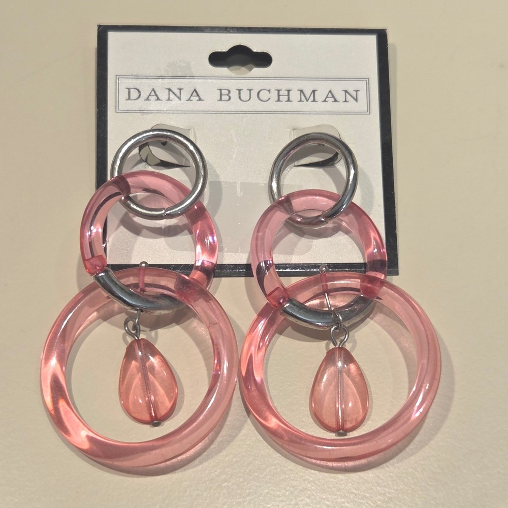 Dana Buchman Pink Hoop Dangle Drop Earrings Silver Tone Accent Chandelier Glam